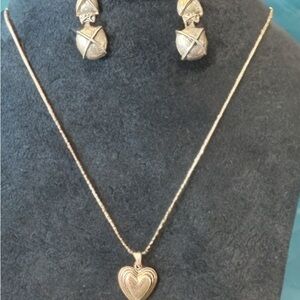 Vintage Sterling 925 Heart Pendant Necklace and 925 Earrings Set